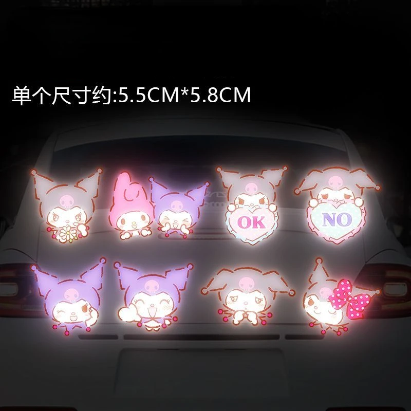 Sanrio Hello Kitty Car Body Decoration Stickers Cartoon Anime Reflective Electric Vehicle Kulomi Waterproof Masking Stickers