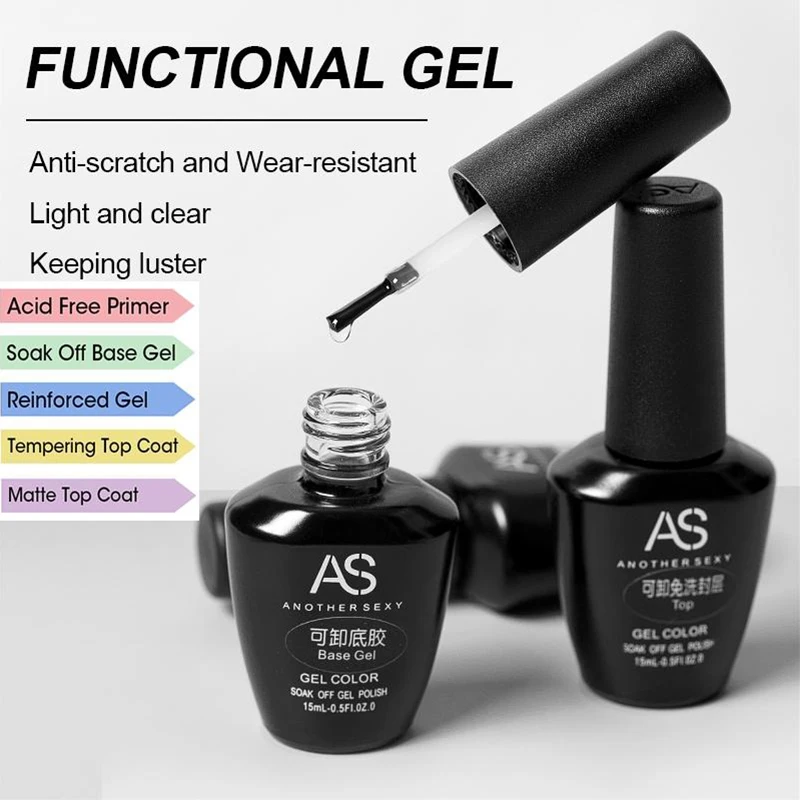 

AS 15ml Tempered Top Base Coat Gel Polish Good Shiny For Manicure Nails Art Decorations Varnish TopCoat BaseCoat UV Gel