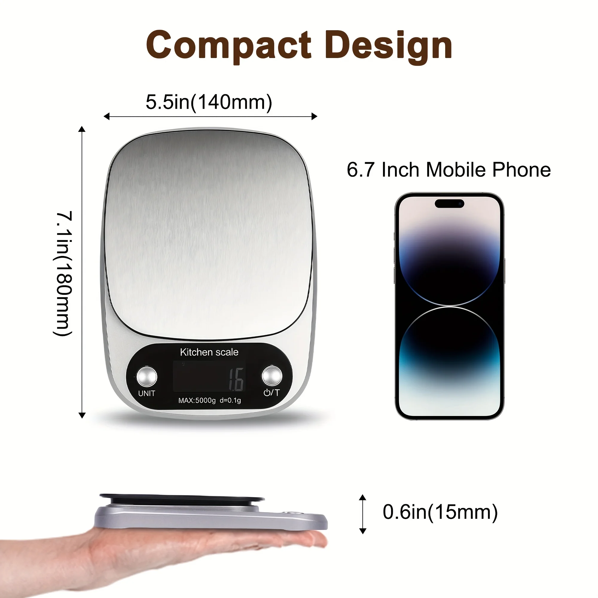 Premium Digital Kitchen Scale with High Precision and LCD Display - Stainless Steel Platform for Cooking and Baking
