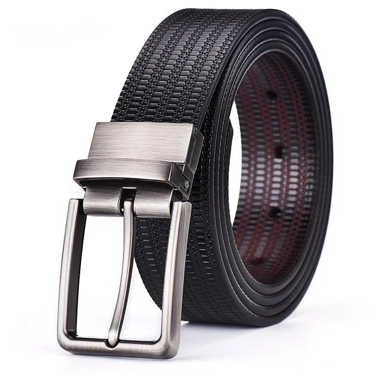 New Belt Business Rotating Buckle Men's Genuine Leather Belt Men's Genuine Leather Large Grain Embossed Pants Belt Cowhide Belt_voghion.com