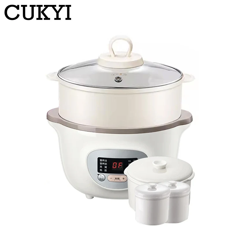 CUKYI 1.6L Household Electric Slow Cooker Stew Pot Ceramic Soup Pot Casserole Breakfast Machine Porridge Appointment 6 Menu 220V 5
