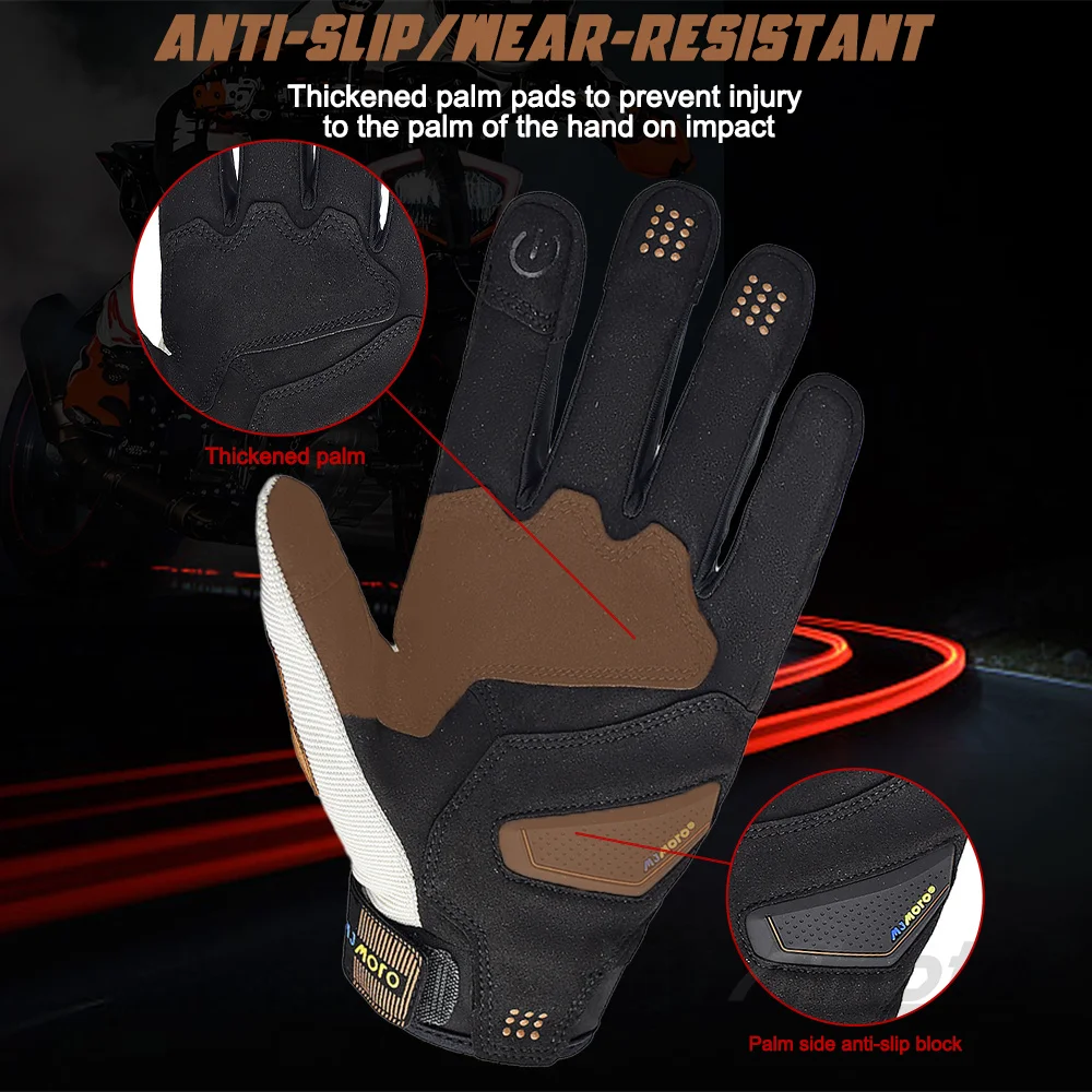 Breathable Black & Brown Summer Motorcycle Riding Gloves