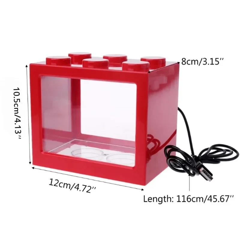1L USB LED Desktop Mini Aquarium Fish Tank Lamp Betta Fish Fighting Cylinder Decoration Small Creative Tank Blocks Stacked