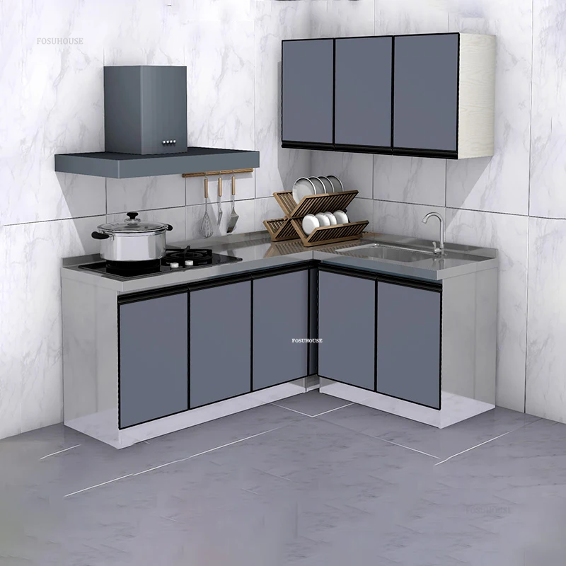 Stainless Steel Waterproof Kitchen Cabinets Household Storage Sink Stove Cabinet Kitchen Furniture Rental House Kitchen Cabinet 4