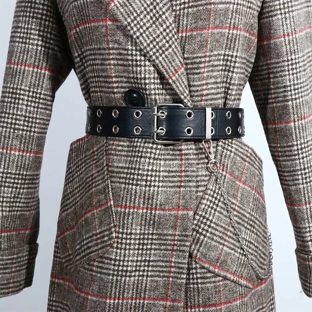 

Personality Fashion Alloy Long Pin Buckle Women Double Row Waist Belt Belt Chain Leather Belt Jeans Decorative