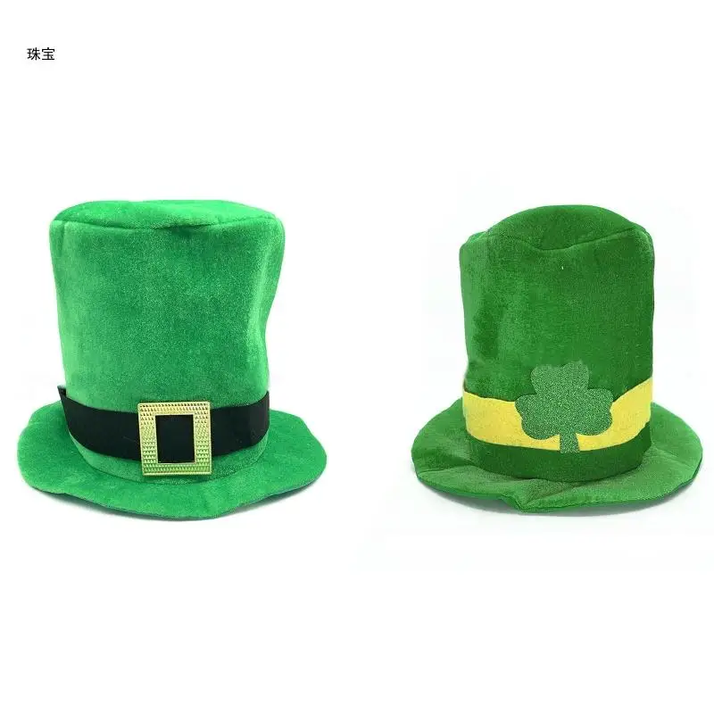 

X5QE Niche Green Irish Hat Stovepipe Hat Leprechaun Top Hat for Saint Patrick's Day