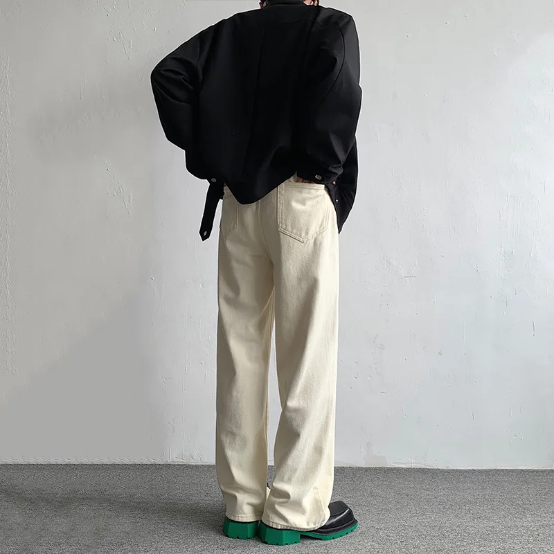 Baggy Beige Jeans Men Fashion Casual Oversized Wide Leg Jeans Men Streetwear Korean Loose Straight Denim Pants Mens Trousers 2