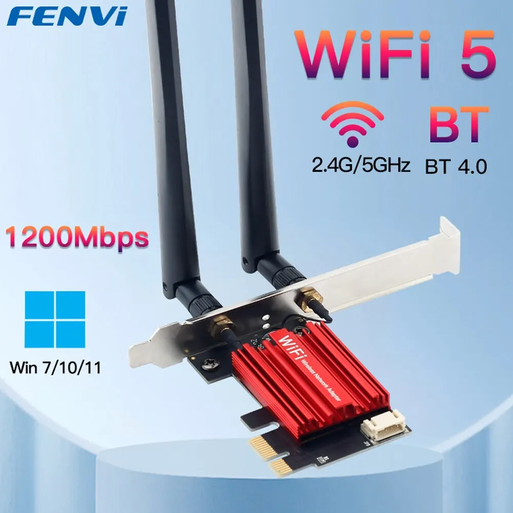 FENVI wifi 5 PCI-E Szikratávirát Adapter AC1200 hálózati rty Viadal Érlelődik 2.4g/5ghz 802.11AC számára Bluetooth 4.0 asztali Windows 7/8/10/11