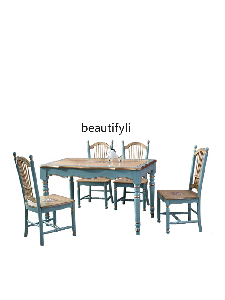 

Solid Wood Small Apartment Restaurant Furniture Dining Tables and Chairs Set Retro Idyllic 6-Person Simple Dining Table