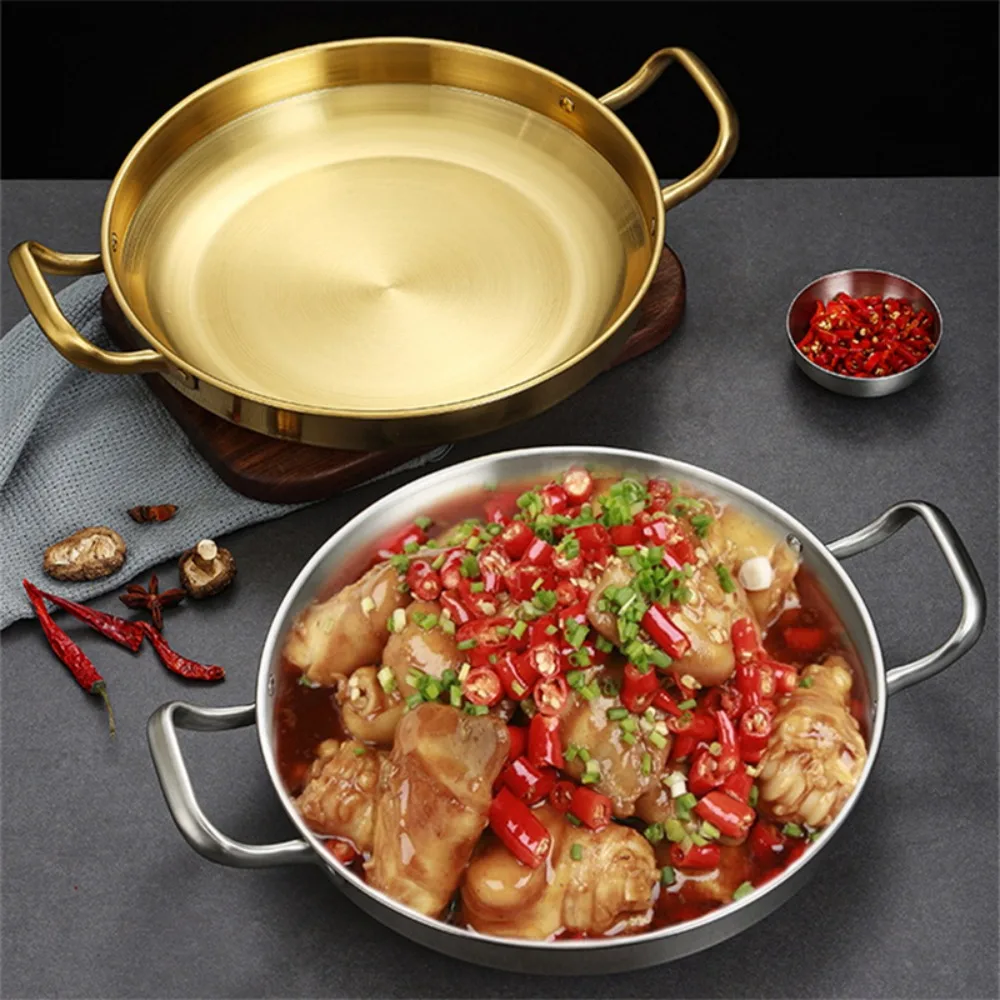 Durable Picnic Snack Plates Stainless Steel Paella Pan with Handle High Quality Seafood Rice Pot Gold Silver Dry Pots