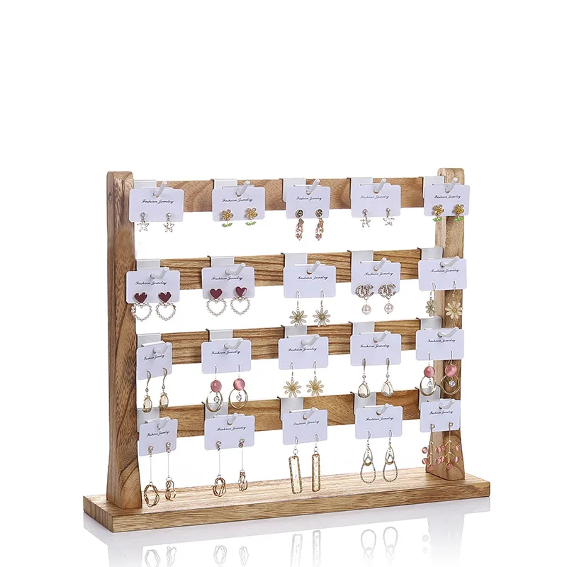 Charcoal Fired Solid Wood Hook Earring Holder Storage Earring Cardboard Jewelry Holder 4/5/6Layers Capacity Earring Holder
