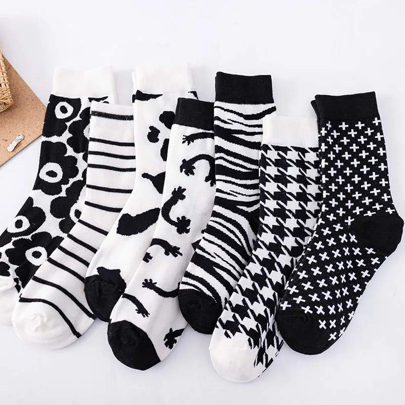 

Носки-носки женские в японском стиле, Модные Повседневные Дышащие хлопковые в полоску, с рисунком коровы, средней длины, весна-лето