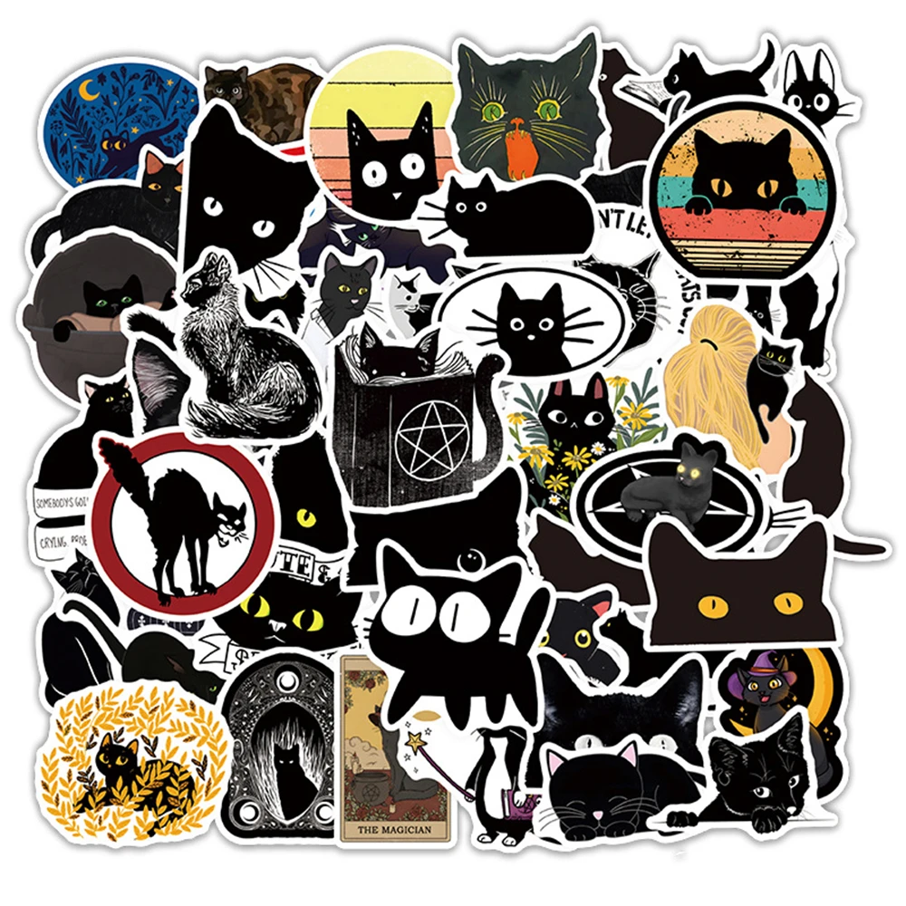 Graffiti Sticker Cat 10-30-50PCS-Cartoon-Cute-Animal-Dark-Cat-Graffiti-Sticker-Laptop ...