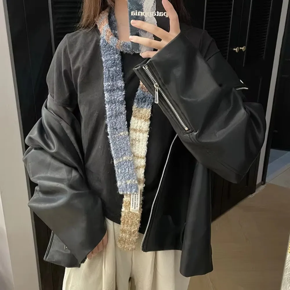 Y2K Multicolour Knitted Scarf Rainbow Stripe Comfortable Long Narrow Scarves Long Thin Scarf