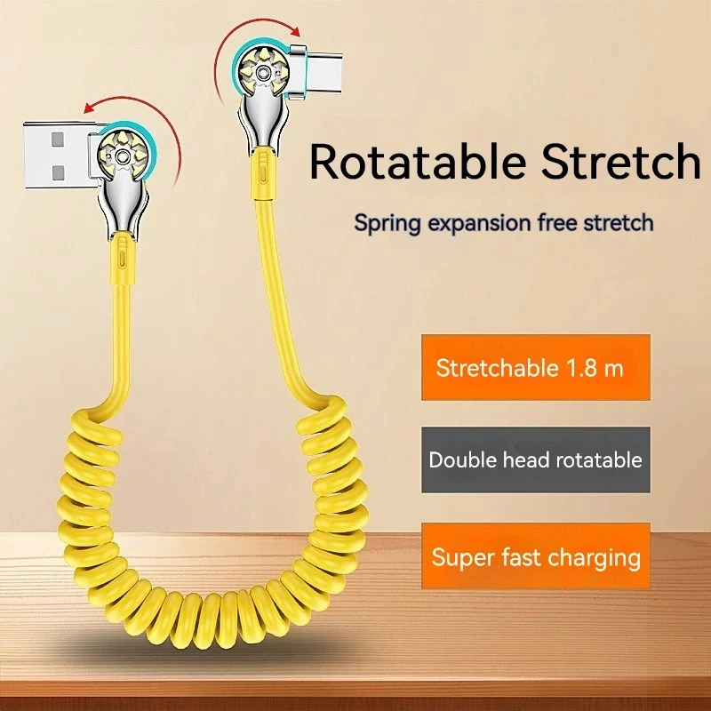 FastChargingCableDualHeadRotatingMechaUsbTypeCSpringCable