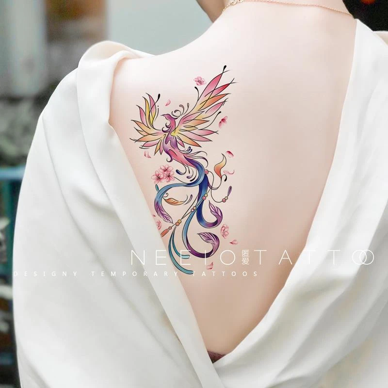 Colorful Chinese Dragon Vs Phoenix Tattoo On Full Back