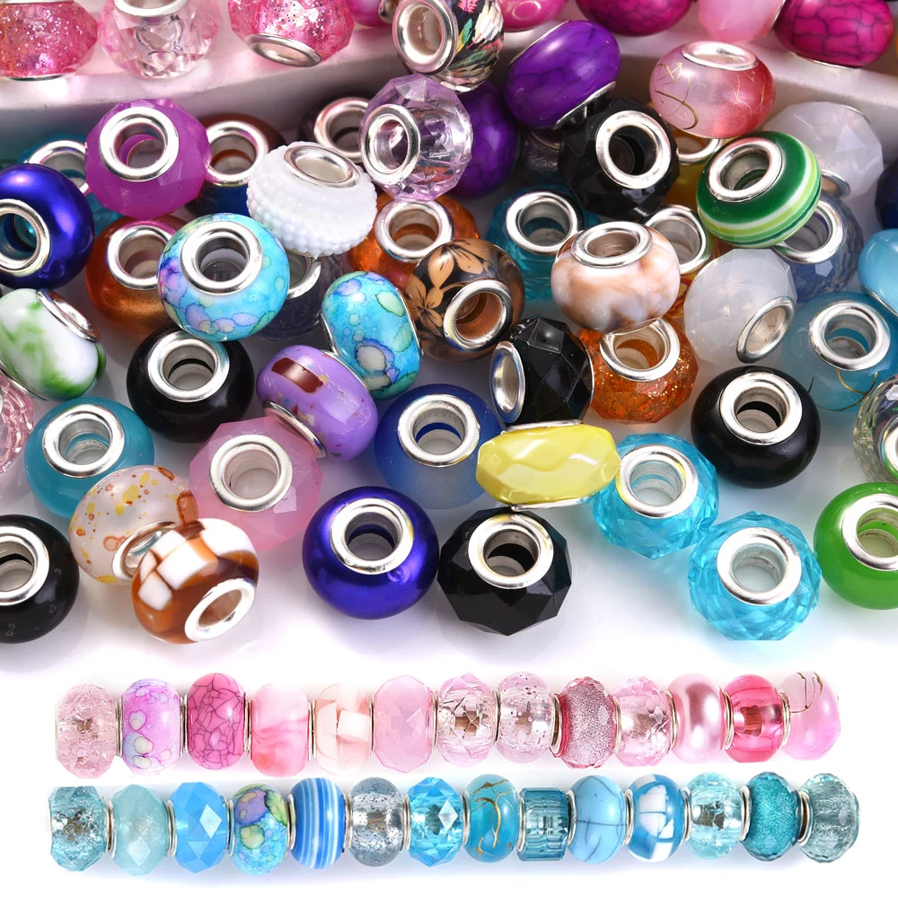 50 Stück 14 mm flache runde Acrylperlen mit großem Loch, gemischte Farben, Acryl-Abstandsperlen für DIY-Anhänger, Armband, Halskette, Schmuckherstellung – Detail 4