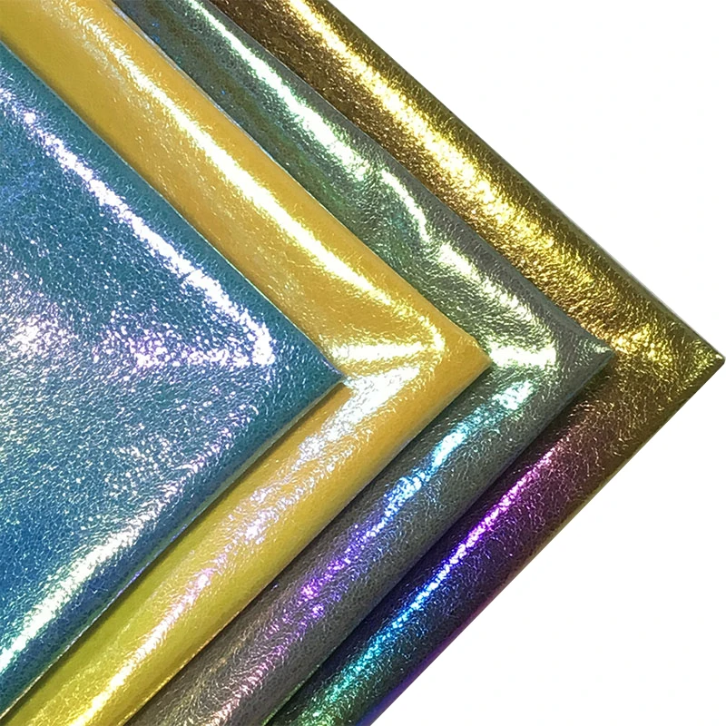 

Holographic Rainbow Mirror Metallic luster PU Faux Leather Fabric Sheet for Bows/Shoes/Bag/Craft DIY Soft Leatherette 30*135CM