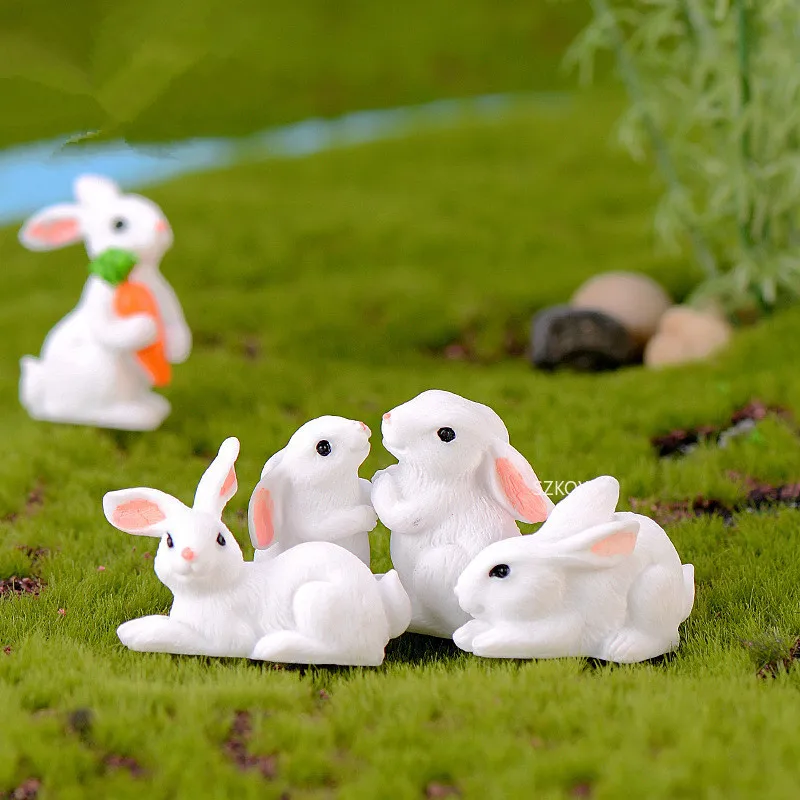 Cute Rabbit Decoration 1 Pcs 12 Style Easter Miniature Hare Animal Figurine Resin Craft Mini Bunny Garden Ornament |