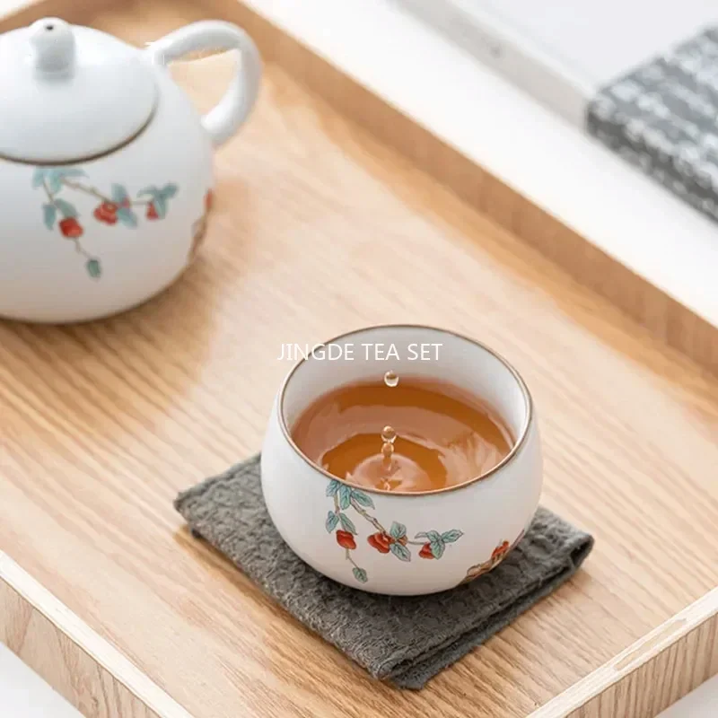 Chinese Ru Kiln Ceramic Teacup Travel Meditation Cup Handmade Cute Cat Pattern Tea Bowl Personal Pu'er Master Cup Tea Set 100ml