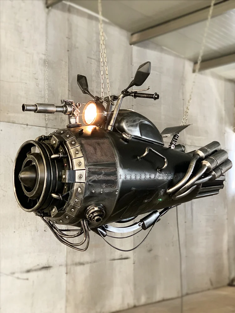 

Customized industrial style metal space motorcycle model, bar ceiling, suspended ceiling decoration, pendant