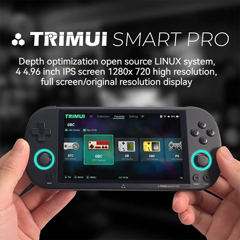 

Портативная игровая консоль Trimui Smart Pro, 4,96 дюйма, Ips экран, с открытым исходным кодом, ретро аркадная игровая консоль Hd, операционная система Linux, срок службы батареи