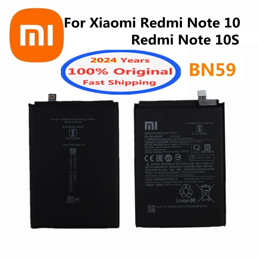 

Новый 100% оригинальный аккумулятор BN59 для Xiaomi Redmi Note 10 / 10S 5000 мАч, Сменный аккумулятор для телефона, батареи, быстрая доставка