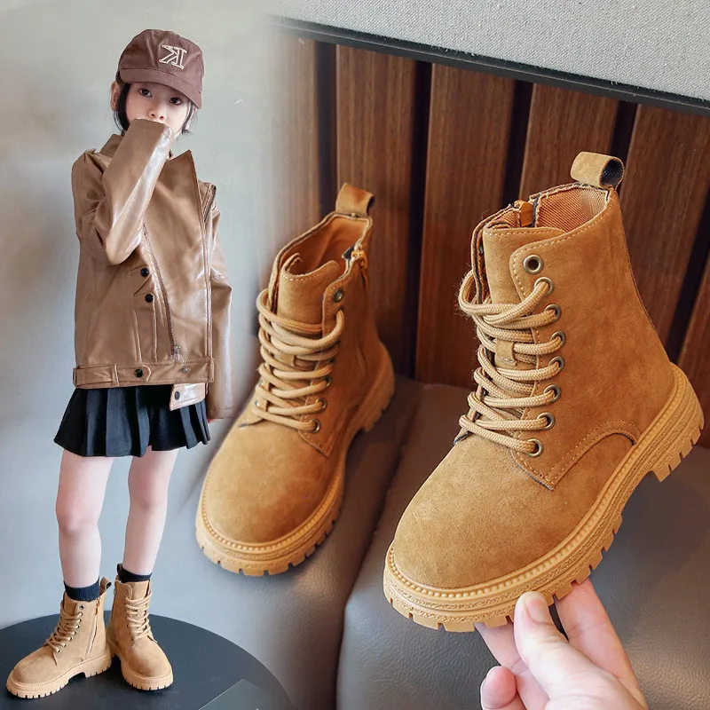 3-12Years Old Kids Shoes Autumn Winter Boy Fashion Boot for Girls British style Children Boots Black Brown Gray