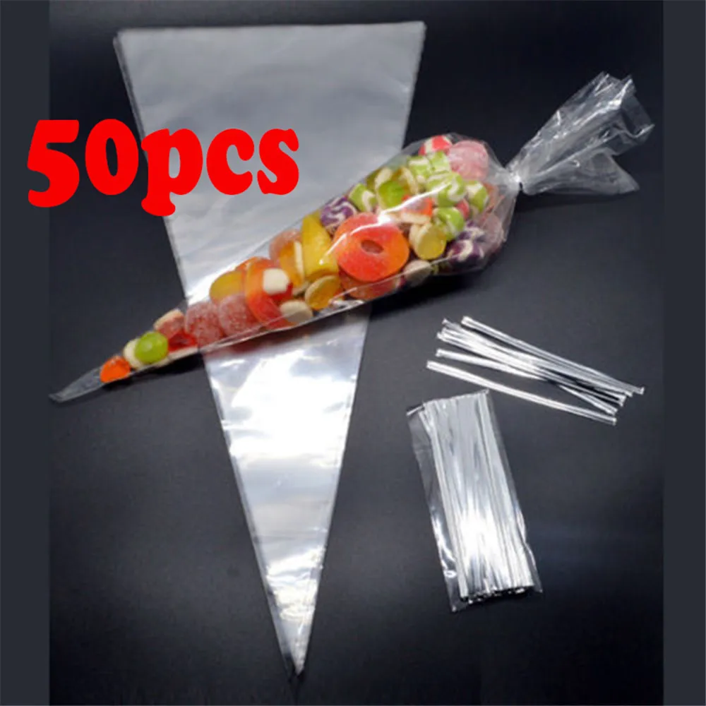 200 sacchetti regalo trasparenti in cellophane con nastri per caramelle