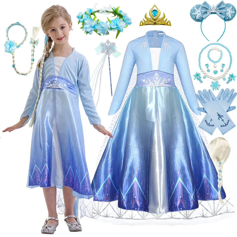 Dress Girl Elsa Dresses Costume for Kids Snow Queen Movie with Hair  Accessory Set Blue Lace Long Sleeves Kid Sequinned Dresses Children Party  Dresses Cosplay | Wish