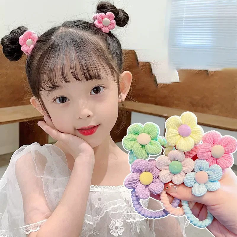 2PCS New 6 Colors Flower Girls Kids Elastic Hair Bands Lovely Hair Accessories Children Hair Ties Baby Headwear