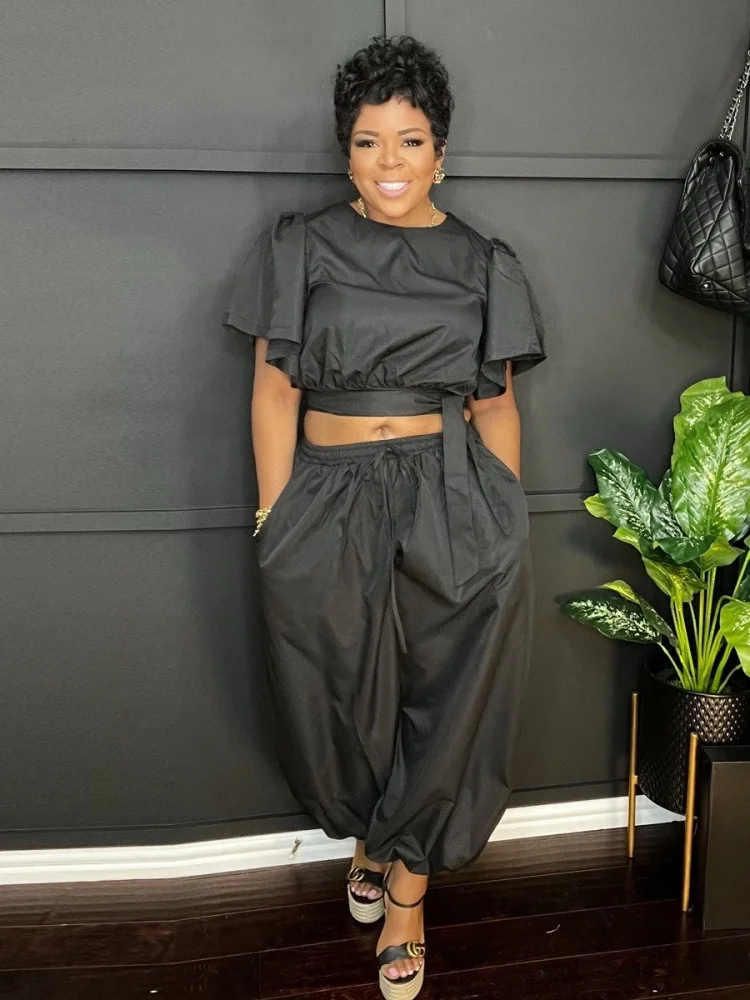 Wmstar Two Piece Outfits  Women Wholesale Solid Casual Top and Bandage Pants Sets Wide Leg Elegant Matching Suit New in Summer