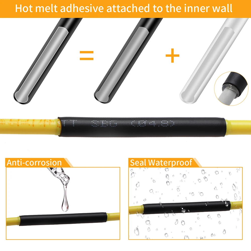 300Pcs 3:1 Heat Shrink Tubing Kit with Glue Dual Wall Tubing Diameter 2.4/3.2/4.8/6.4/7.9/9.5/12.7mm Adhesive Lined Sleeve Wrap