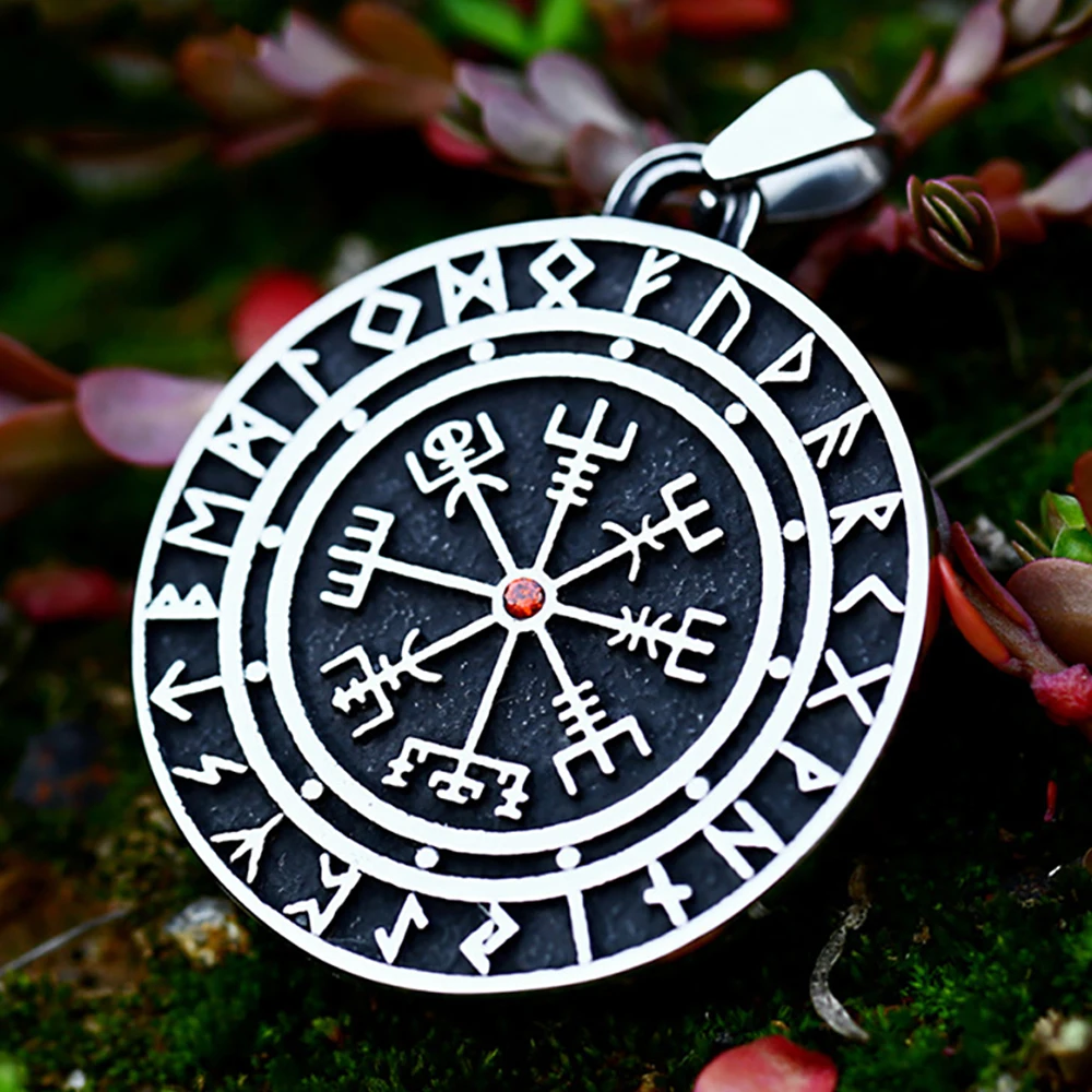 

Men's Vintage Nordic Vikings Rune Compass Pendant Necklace Punk Fashion High Quality Metal Pagan Amulet Jewelry Gift Accessories