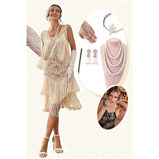 5pcs/set Vintage 20s 1920s  Dress Outfits The Great Gatsby Womes Sequins Tassel Fringe  Evening Dress Ranked Product Recommendation