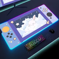 Large RGB Mousepad Cute Pink Pixel Cloud LED Deskmat XXL Computer Backlight Keyboard Rug Gamer Luminous Cartoon Switch Mouse Pad - Image 3