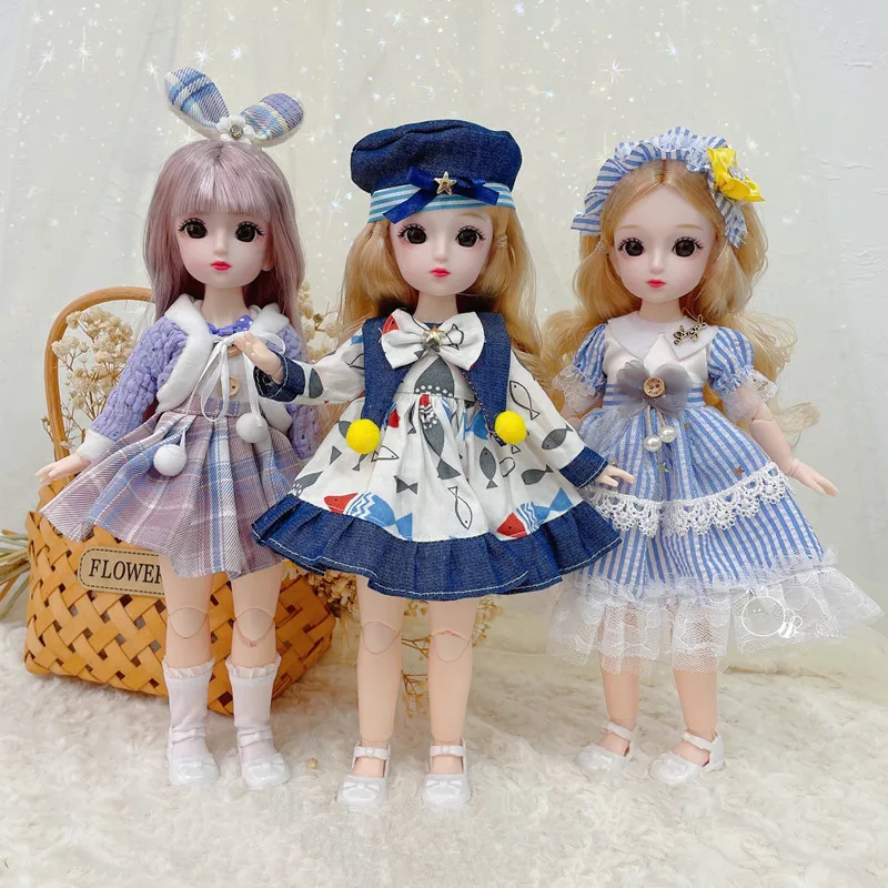 New 6 Points Bjd 30cm Doll 3D Real Eyes 23 Joints Can Move Fashion Clothes Skirt Princess Dress Up Doll Children's Toy Gift kawaii chinese creative children s reward stickers elementary school students praise points stickers custom stationery supplies