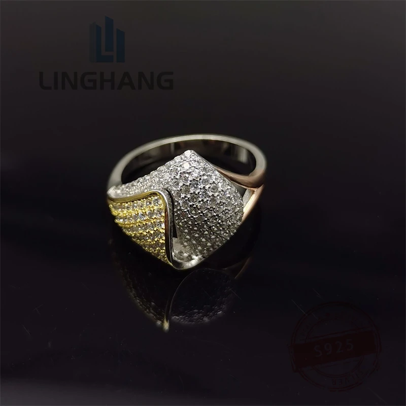 

925 Silver Fashion Personalized Micro Set Zircon Ring with Gold Plating and Color Separation for Men and Women's Ring Handicraft