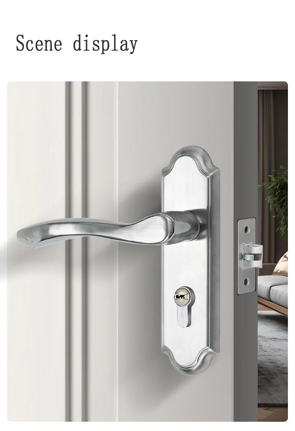 Description Picture 6 of item1 Set Stainless Steel Bathroom Door Lock Universal Indoor Restroom Bathroom Lock Door Handle Hardware Accessories Lncluding Keys
