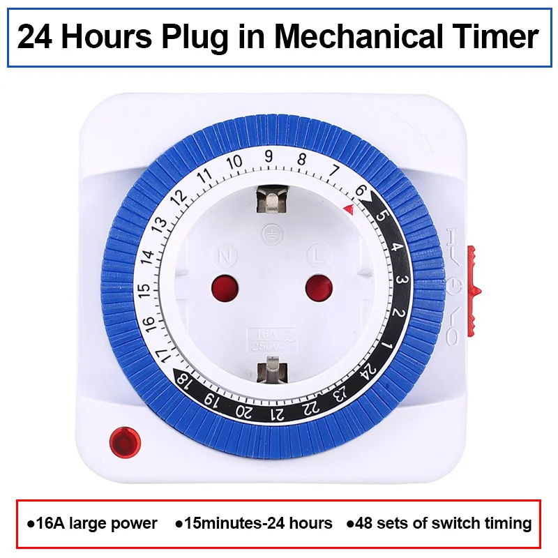 EU 24 Hours Timer Switch Timer Plug in Mechanical Grounded Programmable Smart Countdown loop Switch Socket Indoor Auto Power off 2