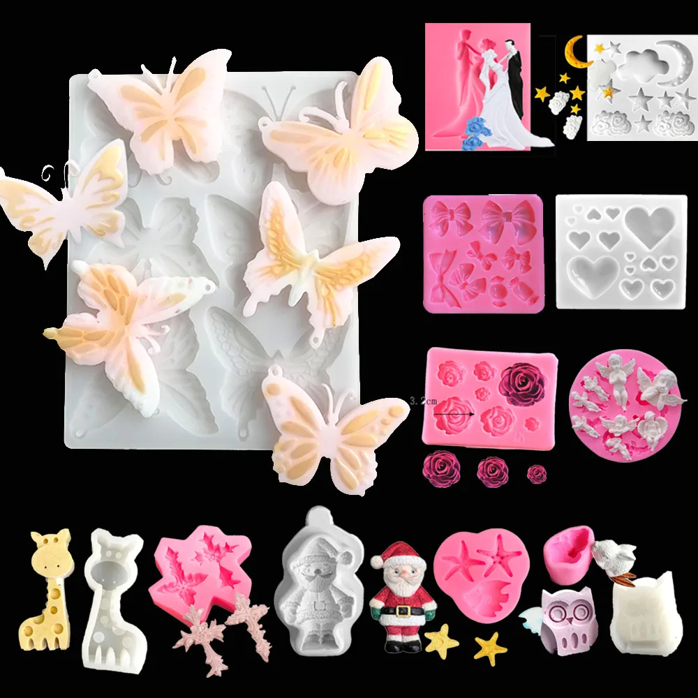 3D Star Bow Rose Design Silicone Mold Fondant Chocolate Cupcake Mould DIY Clay Model Cake Decorating Tools Baking Accessories