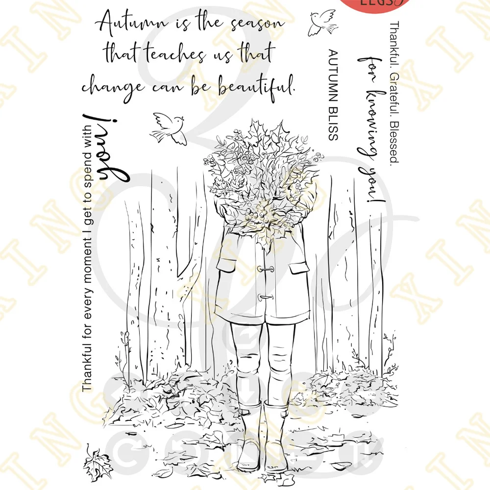

Autumn Season Girl Silicone Stamps Scrapbook Diary Decoration Embossing Template DIY Greeting Card Handmade 2023 New Arrival