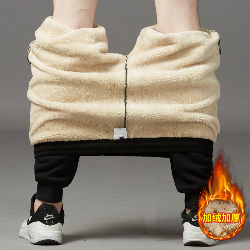 Men Autumn Winter Pants Thickened Fleece Outerwear Casual Warm Lamb Wool Sports Sweatpants