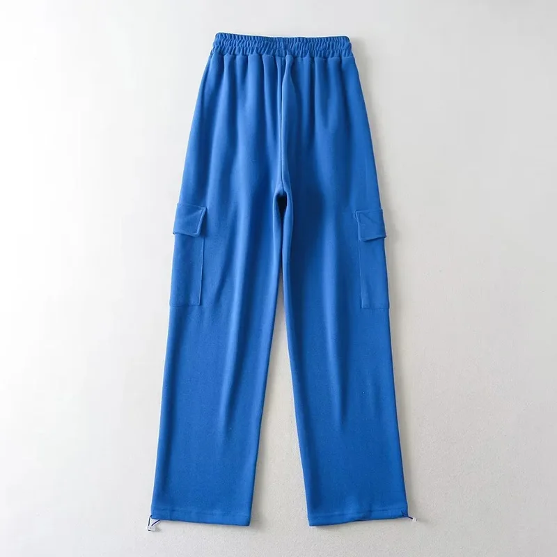 Women Solid Cotton Cargo Jogger Sweatpants With Drawstring Cuff Detail