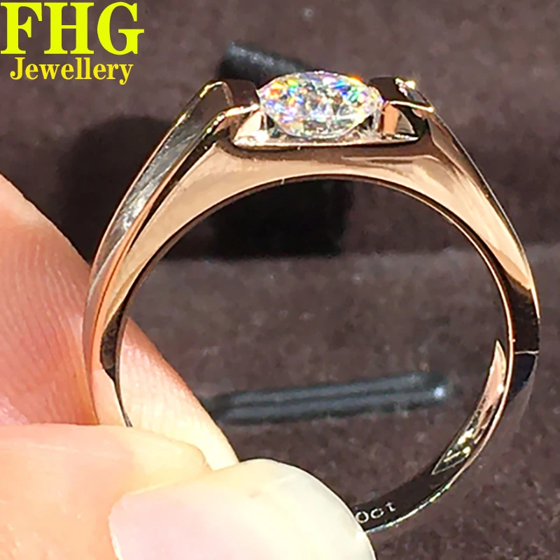 

Solid 9K Au375 Gold Men Ring DVVS1 Moissanite Diamonds Round Wedding Party Engagement Anniversary Ring