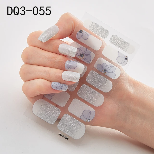 Korean Fashion Colorful 3D Glitter Sequins Nail Art Stickers Manicure DIY Nail Strips Wraps Solid Color DQ3-055