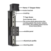 T-Type สไลด์ Linear Stage Nema17 มอเตอร์ไดรฟ์ชุด 50-400 มม.จังหวะที่มีประสิทธิภาพ Self Lock แกนเชิงเส้นสําหรับ CNC Router 3