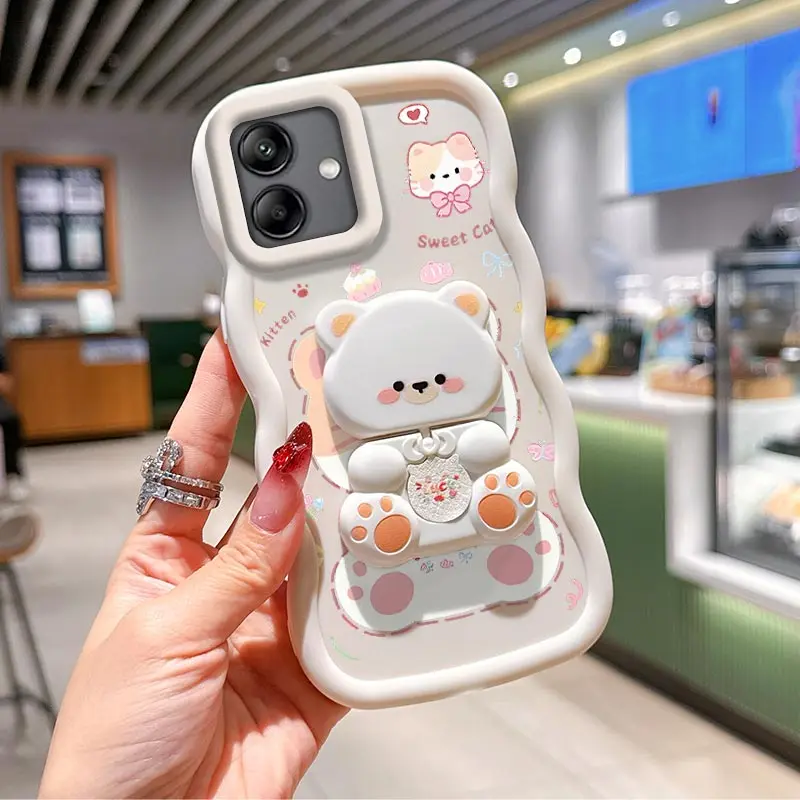 A05 Süße Katze Wellenförmige Silikonhalterung Handyhülle für Samsung A06 A05S A04 A14 A04E A16 A13 A15 A12 A03S A03 A02 Abdeckung