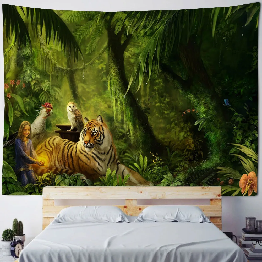 Jungle Tiger Print Wall Tapestry Bedroom Art Decoration Dream Forest Animal Wall Decoration Fantasy Hippie Home