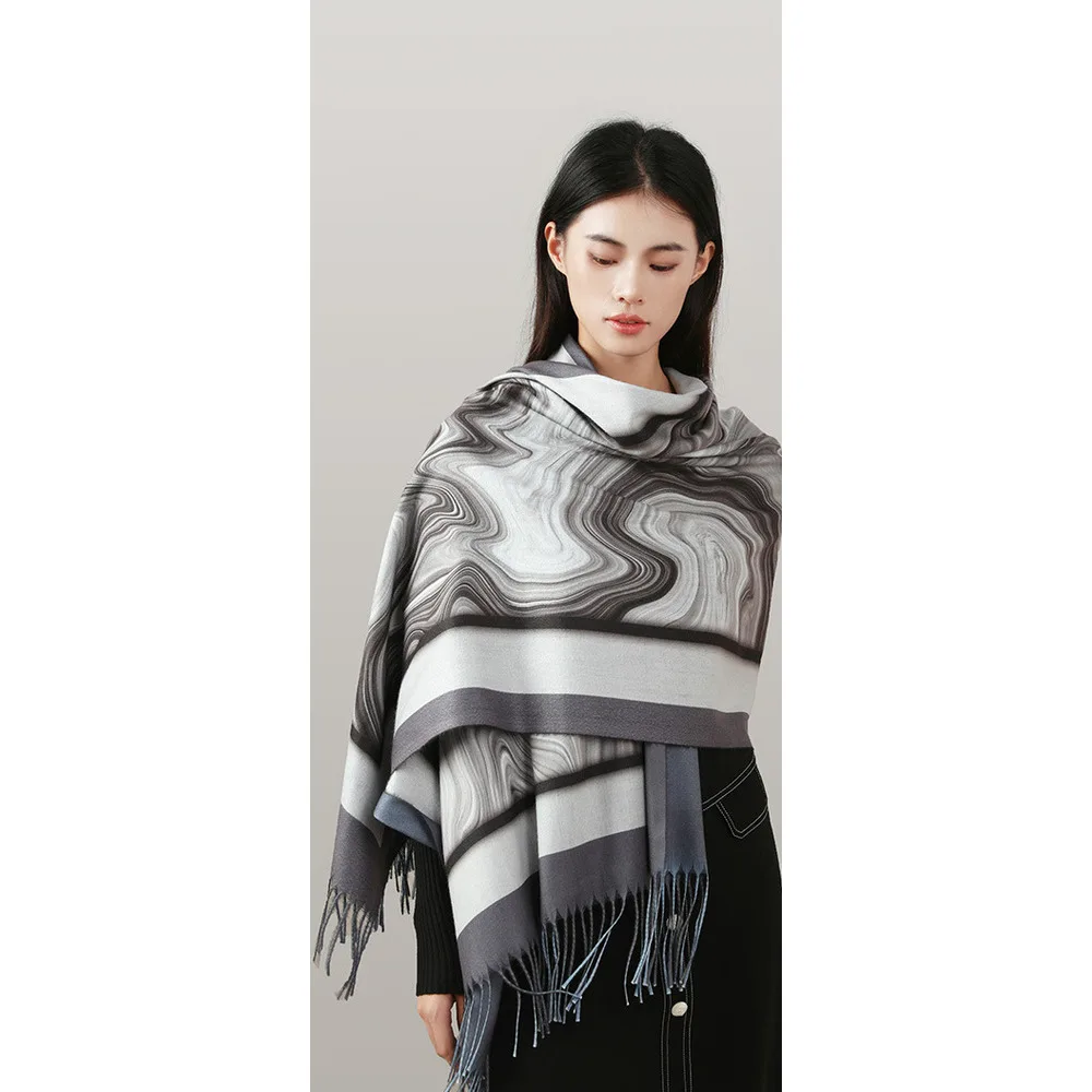 Sciarpa stile etnico stampata media lunga calda trama nappa scialle sciarpa cashmere_voghion.com